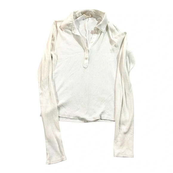 Rag & Bone Essential Rob Pullover Top Ribbed Sz M White Organic Cotton - Picture 4 of 8